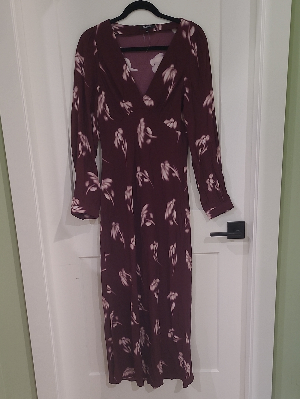 Women's Burgundy Floral Long Sleeve Midi Dress